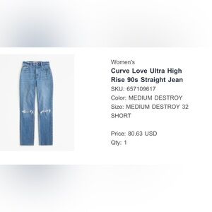 Abercrombie & Fitch Medium Blue Straight Leg Jeans